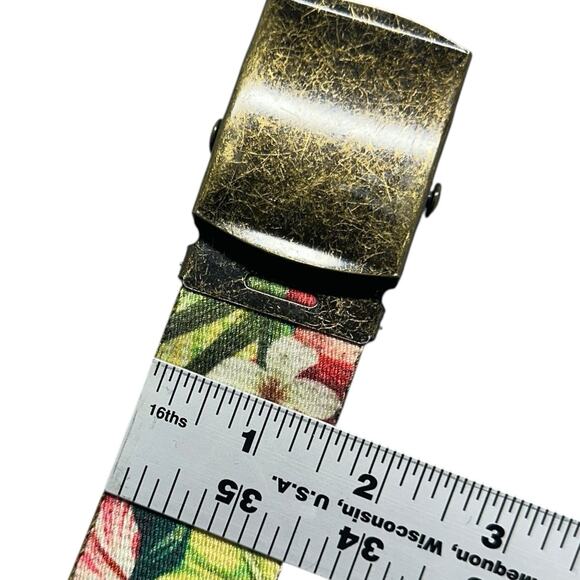 Hawaiian Print Webbing Belt Mens Sz Large Floral Adjustable Ribbon Retro - Picture 3 of 8